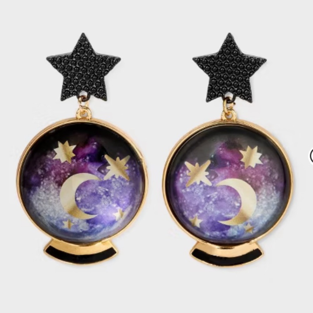 Halloween Star Moon Purple Earrings Jewelry, Moon Charm, Sparkling Stars,‎ NWT